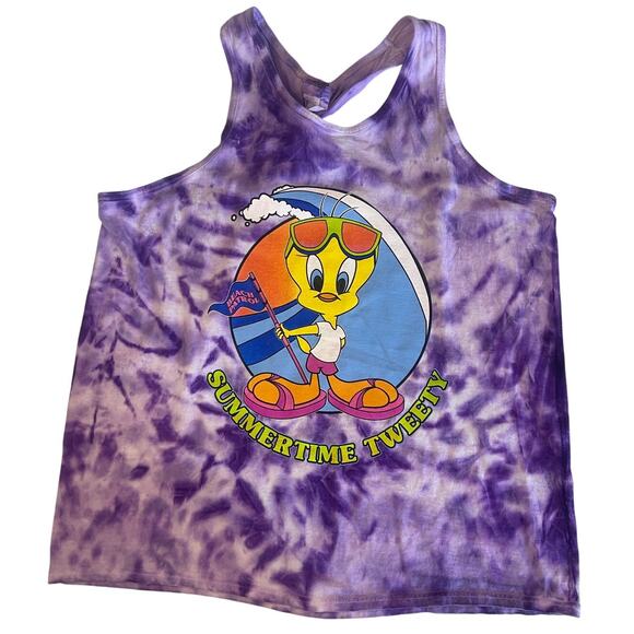 Vintage 90s 1997 Looney Tunes Summertime Tweety Bird Tie Dye Cover Up Dress OSFM - Picture 1 of 10